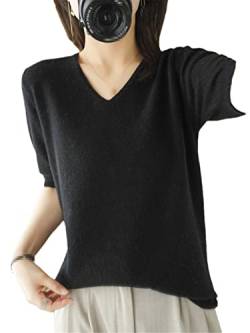 SaoBiiu Frühling und Sommer Kurzarm T-Shirt Frauen V-Ausschnitt Slim Pullover Weste Basic Casual Strickpullover von SaoBiiu