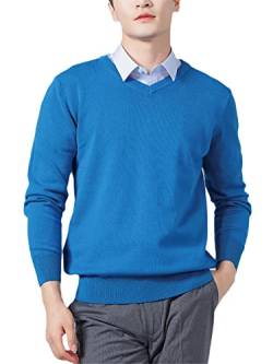 SaoBiiu Herren Kaschmir Pullover Herbst Winter Weich Warme Pullover Herren Pullover V-Ausschnitt Strickpullover, blau, Large von SaoBiiu