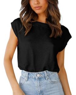 Damen T-Shirt Sommer Kurzarm Oberteile Rundhals Tank Top Casual Basic Tops Elegant Bluse, Schwarz, L von Saodimallsu