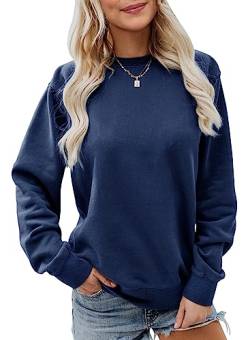 Saodimallsu Damen Casual Langarm Sweatshirts Rundhals Loose Fit Oberteil Gemütlich Sport Pullover Herbst Winter Bluse Tops Dunkelblau Groß von Saodimallsu