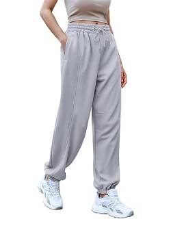 Saodimallsu Damen Hosen Yoga Hosen Casual Hoch Elastische Kordelzug Taille Sweatpants mit Taschen Grau XX-Groß von Saodimallsu