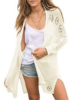 Saodimallsu Damen Open Front Strickjacke Leichte Weiche Sommer Boho Cardigan Casual Langarm Strickpullover Beige Mittel von Saodimallsu