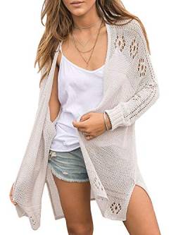 Saodimallsu Damen Open Front Strickjacke Leichte Weiche Sommer Boho Cardigan Casual Langarm Strickpullover Grau Groß von Saodimallsu