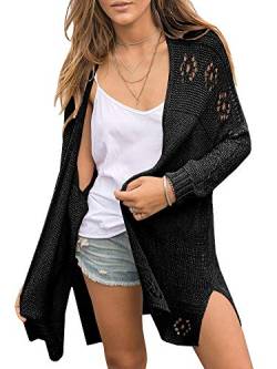 Saodimallsu Damen Open Front Strickjacke Leichte Weiche Sommer Boho Cardigan Casual Langarm Strickpullover Schwarz Klein von Saodimallsu