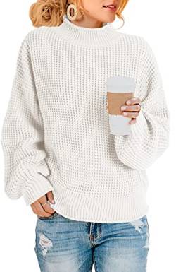 Saodimallsu Damen Oversized Pullover Rollkragen Zopfstrick Pullover Fledermaus Langarm Chunky Pullover Tops Z Waffel Weiß XL von Saodimallsu