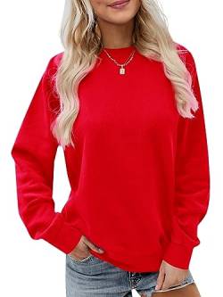 Saodimallsu Damen Oversized Rundhals Sweatshirts Langarm Lockere Passform Weich Einfarbig Pullover Herbst Winter Oberteile Rot Groß von Saodimallsu