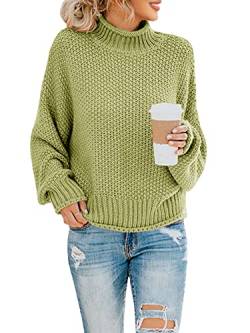 Saodimallsu Damen Pullover Oversize Rollkragen Knitted Sweater Fledermaus Langarm Loser Grobstrick Strickpullover Grasgrün M von Saodimallsu