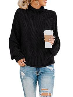 Saodimallsu Damen Rollkragen Oversized Pullover Fledermaus Langarm Sweater Loser Grobstrick Strickpullover (Groß, Schwarz) von Saodimallsu