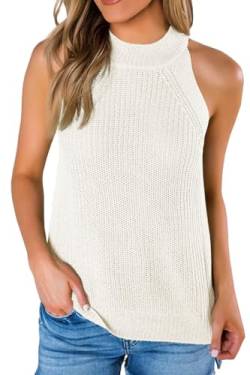 Saodimallsu Damen Sommer Strick Tanktop Ärmellose Rundhals Tank Tops Casual Knit Cami Top Sexy Oberteile, Beige, L von Saodimallsu