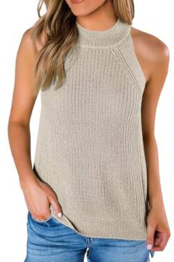 Saodimallsu Damen Sommer Strick Tanktop Ärmellose Rundhals Tank Tops Casual Knit Cami Top Sexy Oberteile, Khaki, L von Saodimallsu