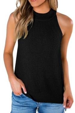 Saodimallsu Damen Sommer Strick Tanktop Ärmellose Rundhals Tank Tops Casual Knit Cami Top Sexy Oberteile, Schwarz, M von Saodimallsu