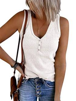 Saodimallsu Damen Tops Ärmellose V-Ausschnitt Casual Tank Tops Lockerer Knopfverschluss Henley Shirt Weiß S von Saodimallsu