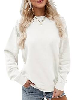 Saodimallsu Frauen Sweatshirt Langarmshirt Rundhals Loose Fit Pullover Casual Einfarbig Herbst Winter Lightweight Tops Weiß Klein von Saodimallsu