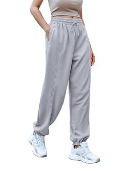 Saodimallsu Hosen Damen Hoch Elastische Kordelzug Taille Baggy Sportliche Jogger mit TaschenGrauX-Groß von Saodimallsu