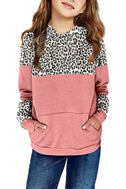 Saodimallsu Kapuzenpullover für Mädchen Langarm Crewneck Leopardenmuster Sweatshirt mit Kapuze Cute Lightweight Känguru Tasche Hoodies Rosa 110 von Saodimallsu