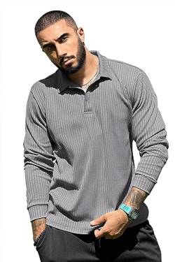 Saodimallsu Langarmshirts für Herren Schlanke Passform Geripptes Hemd Lightweight Freizeithemden Basic Henley Shirt Grau Mittel von Saodimallsu