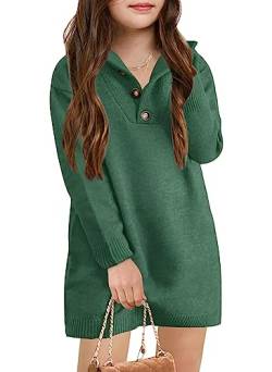 Saodimallsu Mädchen Pullover Langarmshirt Sweatshirt Winter Kleidung Langarm Tops Gestrickt Button Up Kleid Kinder Herbstkleider Grün 11-12 Jahre von Saodimallsu