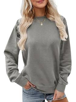 Saodimallsu Sweatshirts für Damen Oversized Langärmelig Lockere Passform Pullover Einfarbig Herbst Winter Frauen T-Shirt Grau X-Groß von Saodimallsu
