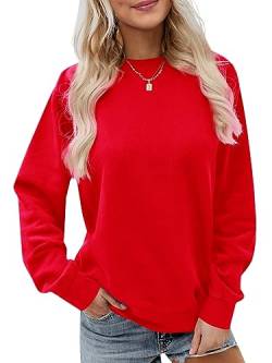 Saodimallsu Sweatshirts für Damen Oversized Langärmelig Lockere Passform Pullover Einfarbig Herbst Winter Frauen T-Shirt Rot Klein von Saodimallsu
