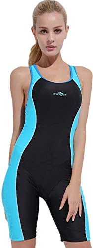 Saoye Fashion Badeanzug Mit Bein Damen Sportbadeanzug Schwimmanzug Bademode Einteilig Beinen Knielang Fiesta Kleidung Wassersport Anzu (Color : Blau, Einheitsgröße : M) von Saoye Fashion