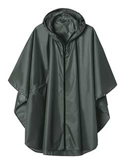 Regen Poncho Jacke Mantel für Erwachsene mit Kapuze wasserdicht mit Reißverschluss im Freien, Dunkelgrau von SaphiRose PONCHO