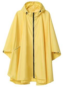Regen Poncho Jacke Mantel für Erwachsene mit Kapuze wasserdicht mit Reißverschluss im Freien, Gelb von SaphiRose PONCHO