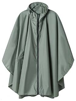 Regen Poncho Jacke Mantel für Erwachsene mit Kapuze wasserdicht mit Reißverschluss im Freien, Grasgrün von SaphiRose PONCHO