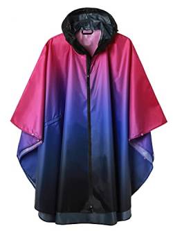 Regen Poncho Jacke Mantel für Erwachsene mit Kapuze wasserdicht mit Reißverschluss im Freien, Violett+Blau+Schwarz von SaphiRose PONCHO