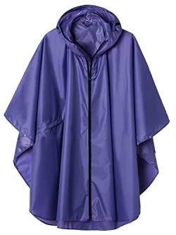 Regen Poncho Jacke Mantel für Erwachsene mit Kapuze wasserdicht mit Reißverschluss im Freien, Violett von SaphiRose PONCHO