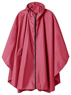 SaphiRose PONCHO Regenponcho Damen Herren Wasserdichte, Regencape mit Kapuze Reißverschluss, Regenmantel Damen Wiederverwendbar, Regenponcho Fahrrad Wandern, Regenjacke Damen Leicht, Dunkelrosa von SaphiRose PONCHO