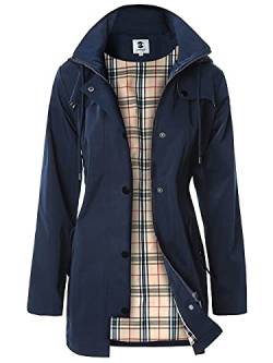 Summer Mae Damen Regenjacke Windbreaker Wasserdicht Kapuze bergangsjacke mit Atmungsaktiv Futter für Frühling Sommer, L, Navy von SaphiRose PONCHO