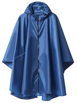 Regen Poncho Jacke Mantel für Erwachsene mit Kapuze wasserdicht mit Reißverschluss im Freien, Dunkelblau von SaphiRose