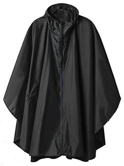 Regen Poncho Jacke Mantel für Erwachsene mit Kapuze wasserdicht mit Reißverschluss im Freien, Schwarz von SaphiRose