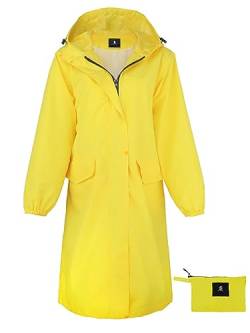 SaphiRose Lange Regenjacke für Damen, wasserdicht, leicht, mit Kapuze, gelb, M von SaphiRose