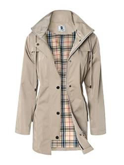 SaphiRose Langer Regenmantel für Damen, Outdoor-Regenmantel, Windbreaker, mit Kapuze (Khaki, M) von SaphiRose