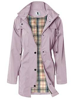 SaphiRose Langer Regenmantel für Damen, Outdoor-Regenmantel, Windbreaker, mit Kapuze (Rosa, L) von SaphiRose