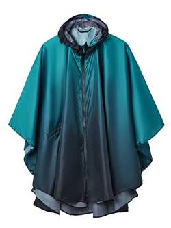 SaphiRose Regenponcho mit Kapuze für Erwachsene, Regenmantel mit Taschen, Farbverlauf Blaugrün, Einheitsgröße von SaphiRose