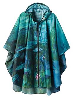 SaphiRose Regenponcho mit Kapuze für Erwachsene, Regenmantel mit Taschen, Monet Seerosen, Einheitsgröße von SaphiRose