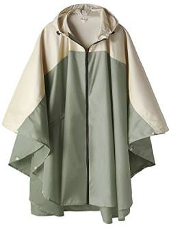 Summer Mae Regen Poncho Jacke Mantel für Erwachsene mit Kapuze wasserdicht mit Reißverschluss im Freien,Einheitsgröße,Grün und Cremig-weiß von SaphiRose