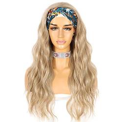 Sapphirewigs Body Wave Stirnband Perücke Aschblond Synthetische Lange Gewellte Perücke für Frauen Glueless Perücken Natürlich aussehend 150% Dichte 26inch von Sapphirewigs