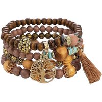 Saraswati Armband Armband "Baum des Lebens" braun, Holz- und Resinperlen, 6cm flexibel von Saraswati