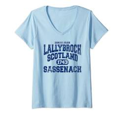 Damen Lallybroch Schottland Sassenach | Blau Uni T-Shirt mit V-Ausschnitt von Sassenach Gifts & Apparel