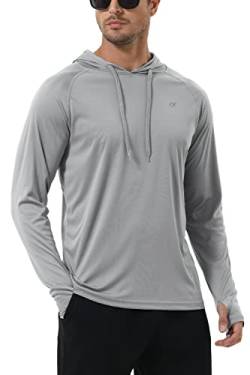 Herren LSF 50+ Langarm-Kapuzen-Shirt, Sonnenschutz, athletischer Kapuzenpullover für Angeln, Wandern, Laufen, Workout, Rashguard-Shirt, Hellgrau, X-Groß von Satankud