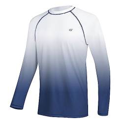 Herren Langarm-Badeshirts, Rashguard, UPF 50+, UV-Sonnenschutz-Shirt, athletisches Workout, Laufen, Wandern, T-Shirt, Bademode, Weißer Farbverlauf, Marineblau, 5XL von Satankud