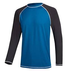 Herren Langarm-Schwimmshirts Rashguard UPF 50+ UV-Sonnenschutz Shirt Athletic Workout Laufen Wandern T-Shirt Bademode PeacockBlue + CharcoalGray 4XL von Satankud