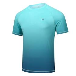 Satankud Rashguard für Herren, LSF 50+, Schwimmshirt, kurzärmelig, Sonnenhemden, Strand, Bademode, Angeln, Wandern, Workout-T-Shirt (Aquamarin-Farbverlauf, Berliner Blau, Größe XX-Large) von Satankud