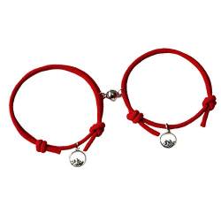 Armband für Frauen, 2 Stück, verstellbar, Magnet-Pärchen, geflochtenes Armband, Modeschmuck, Rot von Saterkali