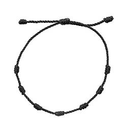 Armband für Frauen, 7 Knoten, starkes Seil, Unisex, Armband, klassisch, verstellbar, Glücksbringer, geflochtenes Armband, Schmuck, Zubehör – Schwarz von Saterkali