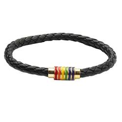 Böhmische Einfache Armband Sommer Party Geschenk, Mode Unisex Geflochtene Leder Seil Regenbogen Magnetische Schnalle Armband Schmuck - Schwarz Golden* von Saterkali