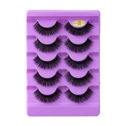 Saterkali Wimpern für Mädchen, 5 Paare/Set, natürlicher Look, 3D-Wimpern, lockig, flauschig, selbstklebend, Kunst-Nerzhaar, wiederverwendbar, für Frauen, falsche Wimpern, Party-Make-up Violett von Saterkali